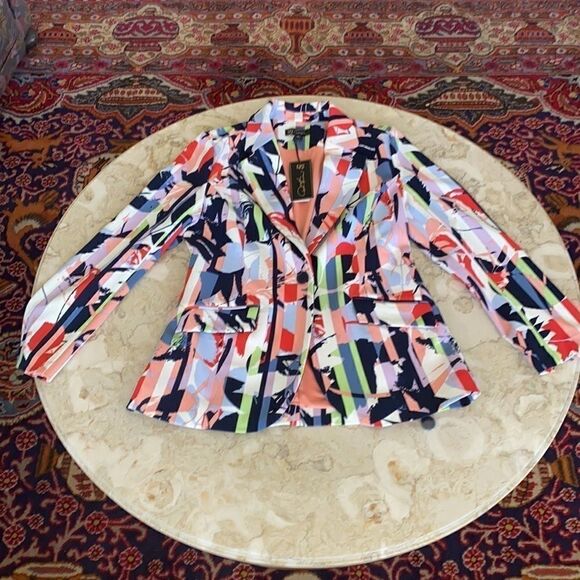 NWT DG2 Diane Gilman Fitted Single Breasted Multi Coloured Jacket - Picture 14 of 16